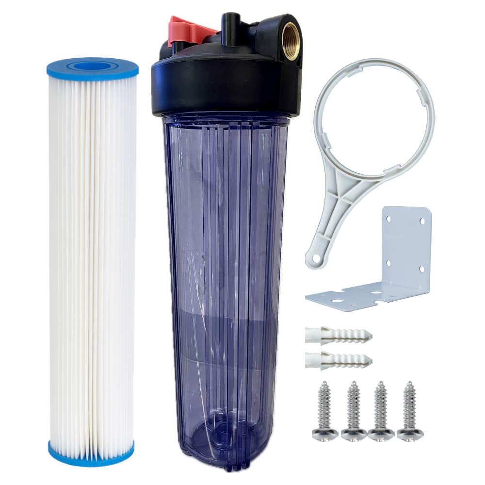 เครื่องกรองน้ำใช้ 1 ขั้นตอน WATERWAY BIG BLUE 20 นิ้ว เกลียวทองเหลือง กระบอกใส รุ่น WTBB-PLT (พร้อมไส้กรองน้ำ PLT BIG BLUE ขนาด 20นิ้ว)_1
